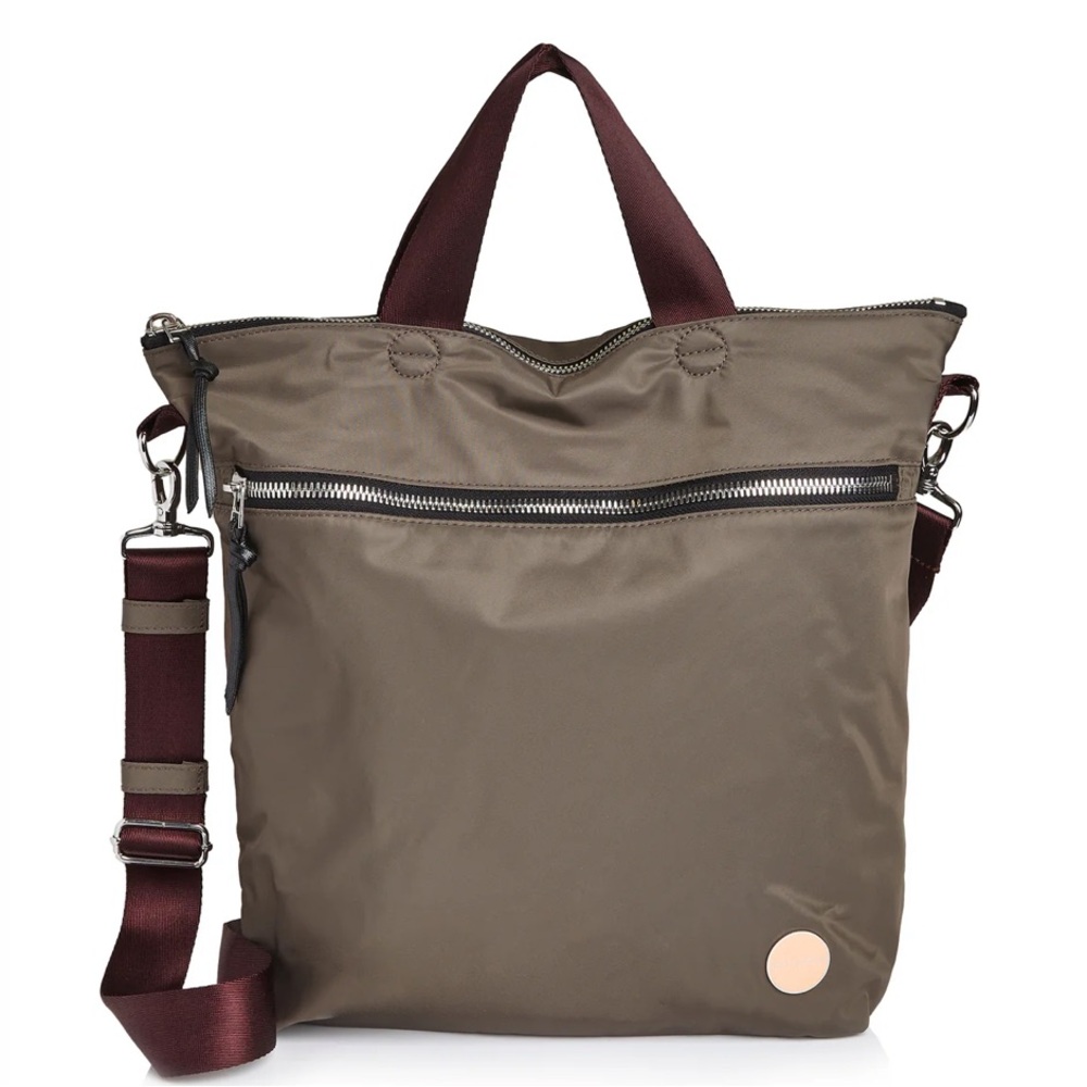 Chic Brown Crossbody Bag with Burgundy Accents